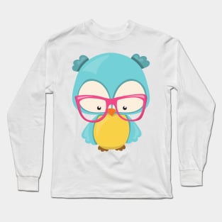 Hipster Owl, Owl With Glasses, Cute Owl Long Sleeve T-Shirt